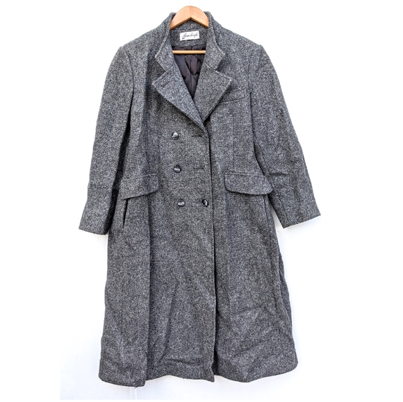 VINTAGE Bromleigh 100% pure wool charcoal gray peacoat trench